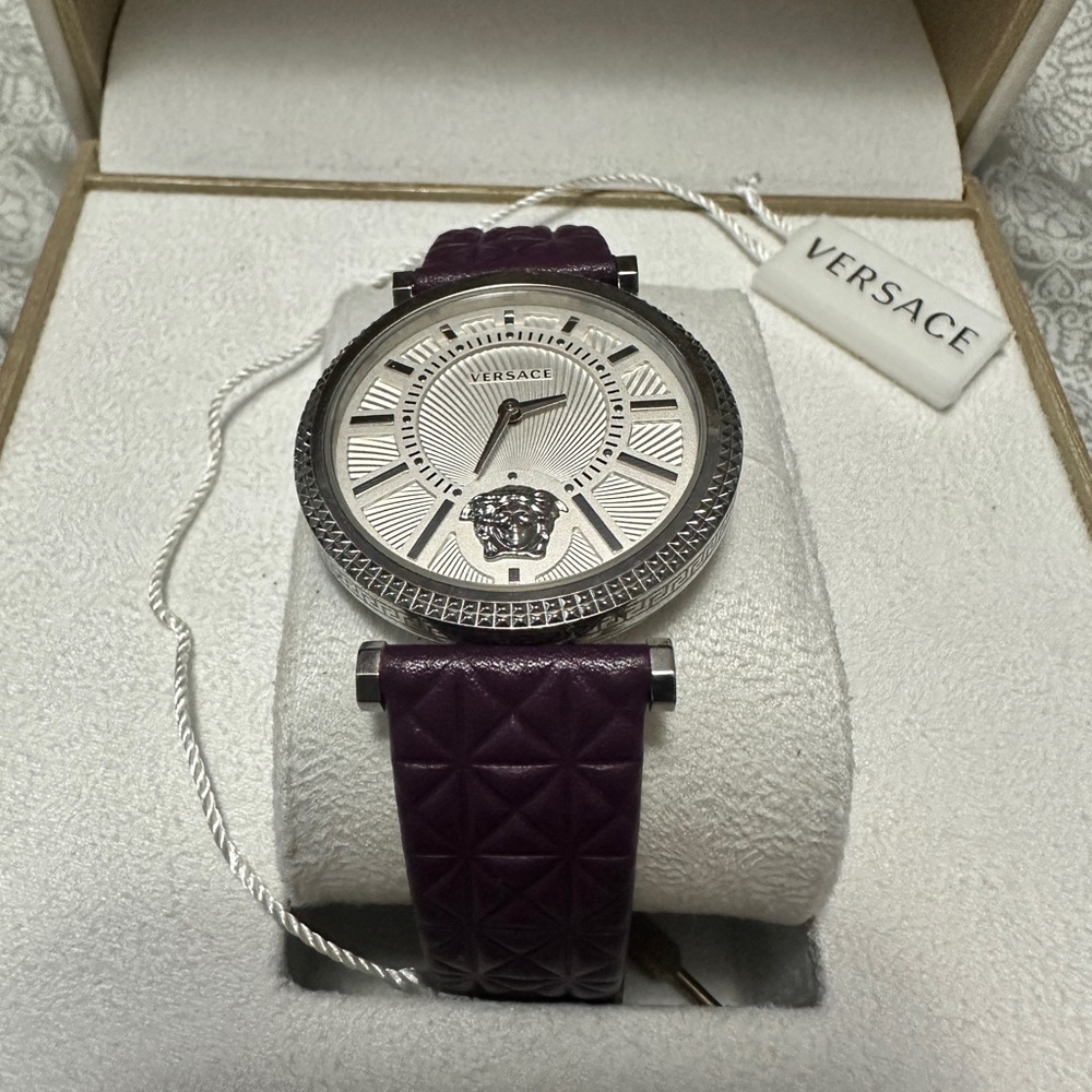 Versace Women's V-Helix 38mm Violet Leather Band Steel Case Swiss Quartz